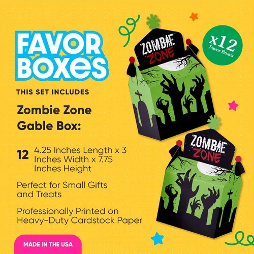 Vista 2 de Big Dot of Happiness Zombie Zone - Caja de golosinas para fiestas - Halloween o cumpleaños Zombie Crawl Party Goodie Gable Boxes - Juego de 12