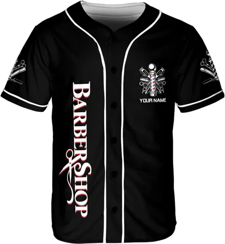 Vista 2 de Leprints Baber Shop - Camiseta de béisbol personalizada, para peluquería, camiseta de béisbol para peluquería, tijeras para barbero, hoja