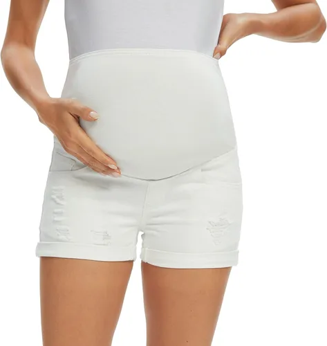 Vista 9 de Foucome Pantalones cortos de mezclilla de maternidad con dobladillo 135 azul oscuro