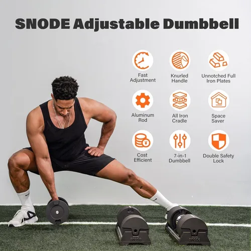 Vista 6 de SNODE AD80 Drop Proof 80 lbs Adjustable Dumbbell Set -Exhaustion Training Weights Adjustable Dumbbells with Cast Iron Plates and Cradle, Knurled