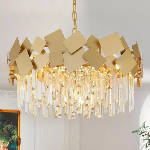 Vista 18 de A AXILIXI Candelabros de cristal dorado de 16 pulgadas, lámpara colgante de techo moderna para comedor, regulable, pequeño, 3 niveles, montaje