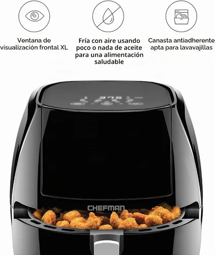 Vista 3 de Chefman TurboFry Touch - Freidora de aire de 8 cuartos de galón con ventana de visualización XL y pantalla digital avanzada, freír con menos aceite