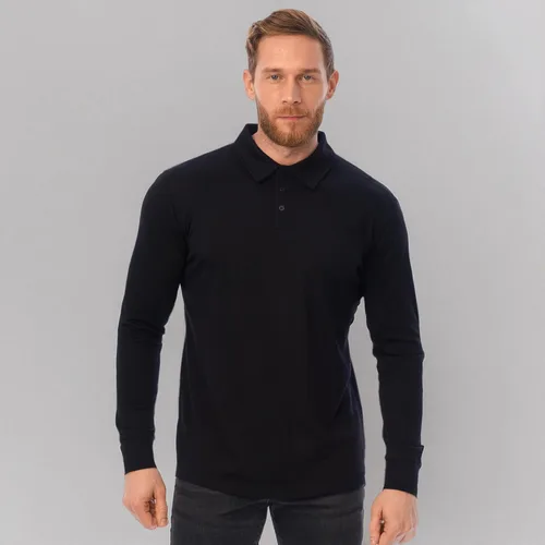 Vista 9 de 100% Merino Wool Polo Shirt Men - Short & Long Sleeve Shirt Base Later Largo negro