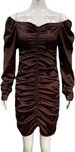 Vista 5 de Women's Ruched Off Shoulder Bodycon Dress Long Sleeve Cocktail Mini Dresses