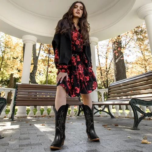 Vista 5 de HISEA - Botas vaqueras Rollda para mujer, con punta alargada y de estilo del lejano oeste