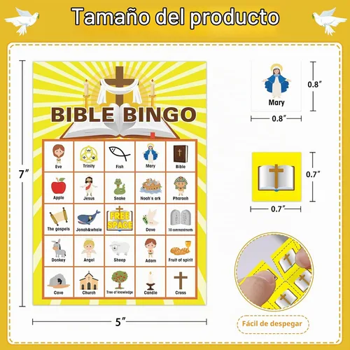 Vista 6 de FLYAB Juego de bingo bíblico para niños y adultos, tarjetas de bingo Amarillo