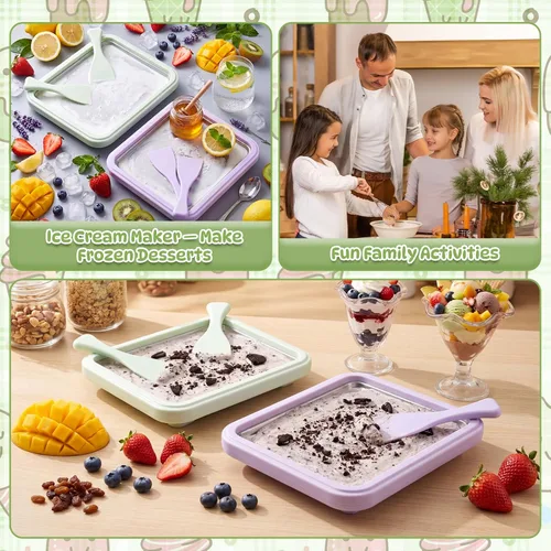 Vista 7 de 2 juegos de helados enrollados, bandeja de helado enrollada con 2 raspadores, placa de acero inoxidable instantánea para hacer granizados sorbete