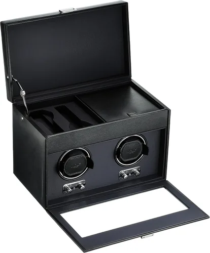 Vista 2 de Enrollador para cuerda de reloj Wolf Heritage con almacenamiento para dos relojes, Contemporáneo, Negro