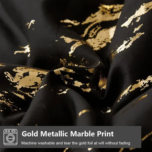 Vista 6 de WONGS BEDDING Juego de edredón de mármol metálico negro dorado Queen con estampado de lámina brillante y purpurina, juegos de ropa de cama con 2