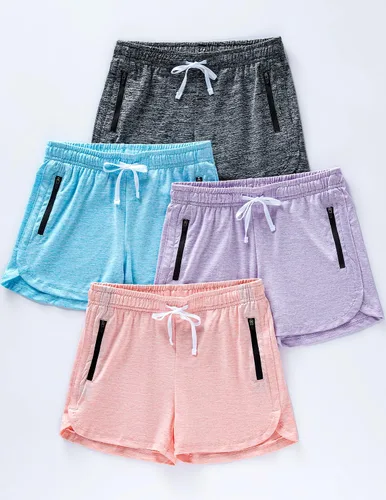 Vista 2 de Paquete de 4 pantalones cortos deportivos para niñas de 3 pulgadas, pantalones cortos de fútbol para niñas, ropa deportiva con bolsillos