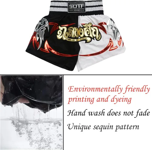Vista 5 de Pantalones cortos de boxeo para mujer, pantalones cortos de entrenamiento de artes marciales mixtas para hombres, BJJ Muay Thai, pantalones cortos