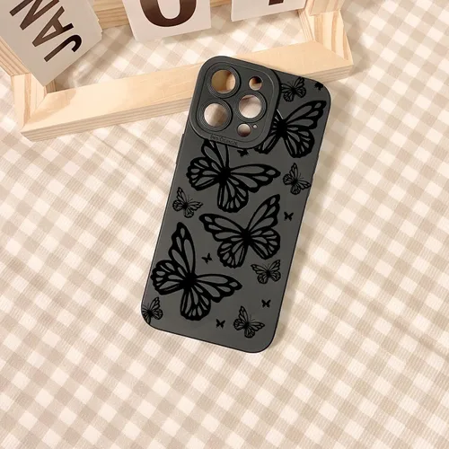 Vista 6 de Lovmooful Funda para iPhone 13 Pro Max, diseño negro, mariposas grandes Big Butterfly