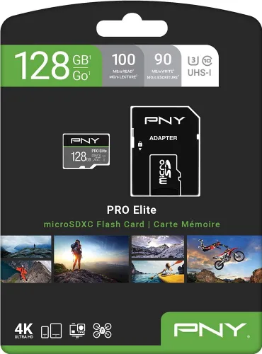 Vista 7 de PNY Tarjeta de memoria flash microSDXC PRO Elite Class 10 U3 V30 de 128 GB - 100 MB/s, clase 10, U3, V30, A2, 4K UHD, Full HD, UHS-I, Micro SD