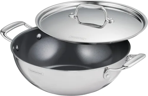Vista 14 de Tramontina Utsava - Kadai de acero inoxidable con revestimiento de tres