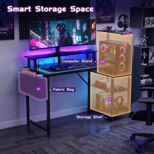 Vista 6 de Gaming Desk 43 Inch Computer Table with Storage Shelves & Monitor Stand