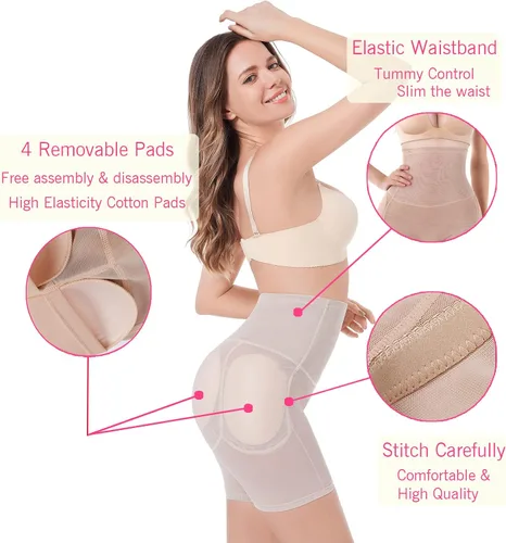 Vista 4 de ponlodos Bragas levantadoras de cadera y glúteos para mujer, 4 almohadillas moldeadoras de cintura alta, ropa interior acolchada con control