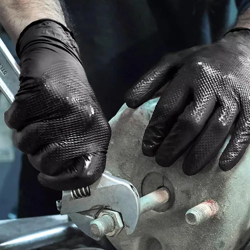 Vista 6 de TitanFlex Heavy Duty Black Industrial Nitrile Gloves with Raised Diamond Texture, Latex Free 8mil