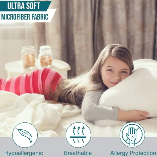 Vista 6 de Micropuff Protectores de almohada de tamaño estándar con cremallera, paquete de 2, funda de almohada hipoalergénica suave y transpirable. Funda