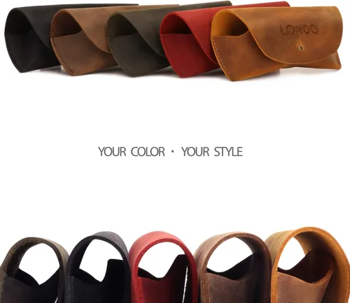 Vista 5 de Londo Funda de piel auténtica para gafas y gafas de sol con cierre de botón