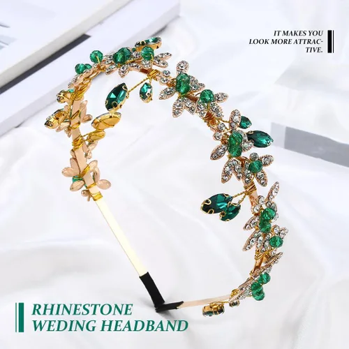 Vista 2 de JEAIRTS Diadema de diamantes de imitación verde esmeralda, accesorios para el cabello para mujer