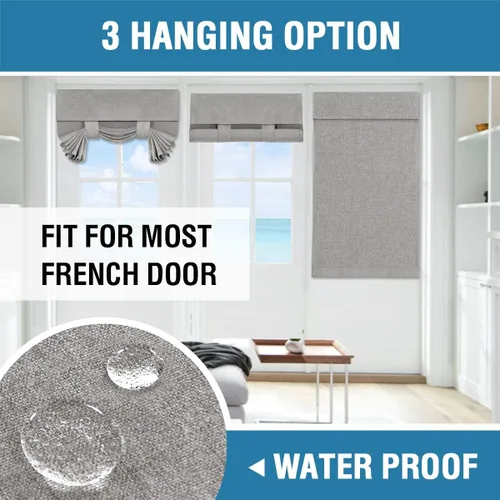 Vista 7 de H.VERSAILTEX - Cortinas para puerta francesa de lino con textura, persianas de privacidad impermeables para ventana de cocina, oscurecimiento