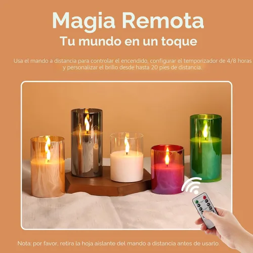 Vista 4 de Eywamage Juego de 3 velas LED sin llama de cristal gris ahumado con control remoto, parpadeantes que funcionan