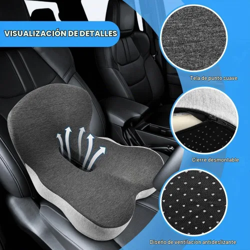 Vista 3 de Cojín de asiento de espuma viscoelástica con soporte lumbar en forma de L, almohadilla ergonómica integrada para coxis, cojín antideslizante