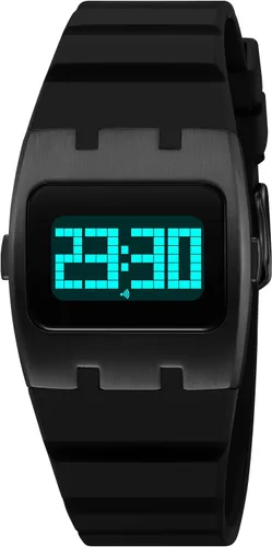 Vista 2 de Reloj digital cuadrado multifunción para hombres, reloj de pulsera único con retroiluminación EL con banda de silicona, cronómetro impermeable