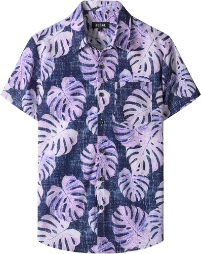 Vista 21 de JOGAL - Camisa hawaiana floral para hombre con bolsillo frontal, estilo Aloha casual Verde Aqua