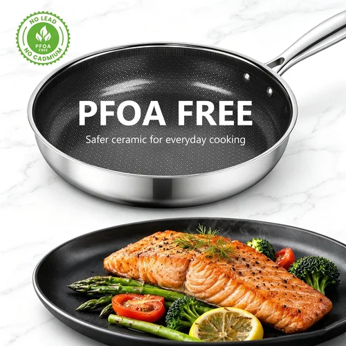 Vista 3 de imarku 10-Inch Hybrid Non Stick Frying Pan with Lid, Ceramic Coating