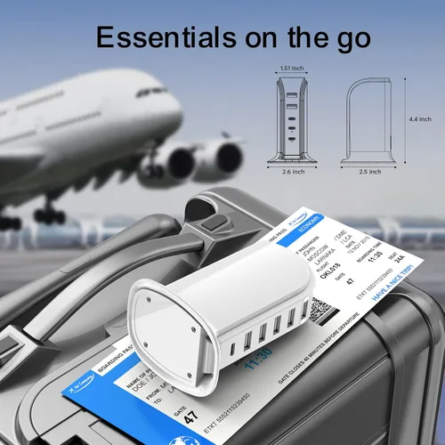 Vista 6 de Estación de carga para múltiples dispositivos Upoy, torre de hub USB multi con 5 USB+1 puertos tipo C, bloque de cargador USB C de carga rápida