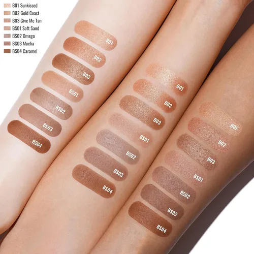 Vista 6 de Oulac Shimmer Bronzer - Maquillaje facial en polvo con espejo, aspecto bronceador natural SunKissed, bronceador crema altamente pigmentado, brillo