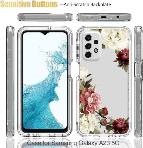Vista 5 de Funda para Galaxy A23, Samsung A23 SM-A235M con protector de pantalla de vidrio templado, funda protectora de cuerpo completo con bonito