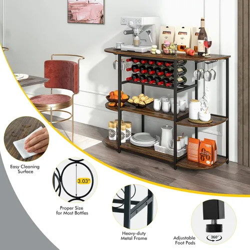 Vista 7 de LOKO Mesa de estante para vinos, gabinete industrial de bar de vino de 47 pulgadas con estante para vino y soportes para vidrio, gabinete