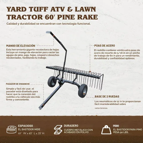 Vista 3 de Yard Tuff - YTF-60PSR Rastrillo para paja, 60".