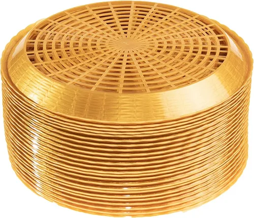 Vista 3 de Paquete de 24 soportes de plástico reutilizables para platos de papel tejido, resistente, color dorado