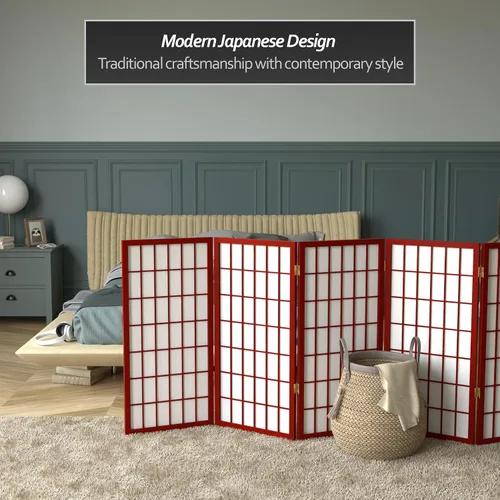 Vista 2 de Biombo portátil simple de 3 pies Biombo Shoji para dividir una cuarto, clásico diseño japonés, 4 tamaños y 6 colores, Rosewood