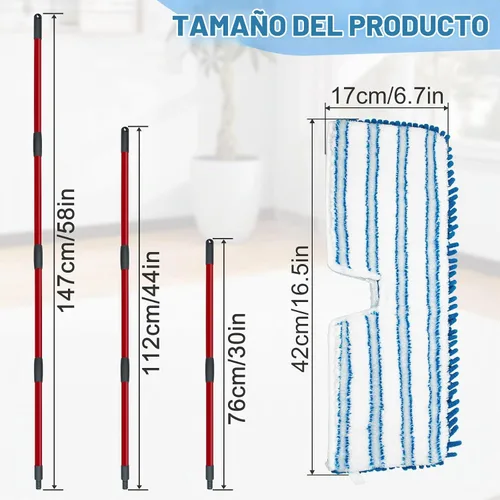 Vista 3 de Trapeadores de microfibra para limpieza de pisos, trapeador plano con 3 almohadillas reutilizables y mango extensible de 58 pulgadas de largo