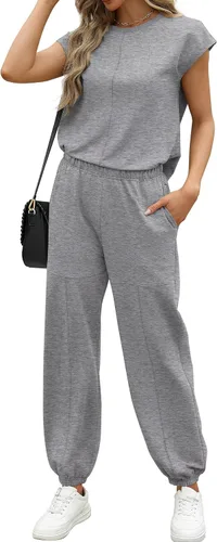 Vista 2 de Aloodor Conjuntos de ropa deportiva para mujer, trajes de verano para mujer, conjunto de descanso de 2 piezas