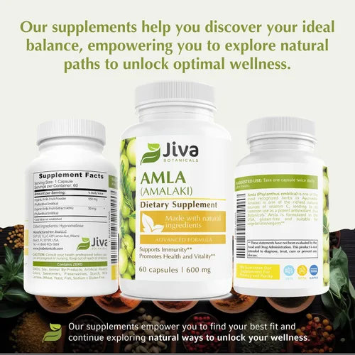 Vista 6 de Jiva Botanicals Cápsulas de Amla Vegan - Suplemento de grosella espinosa india para 60 días. Alternativa fácil de tomar en polvo de Amla. También