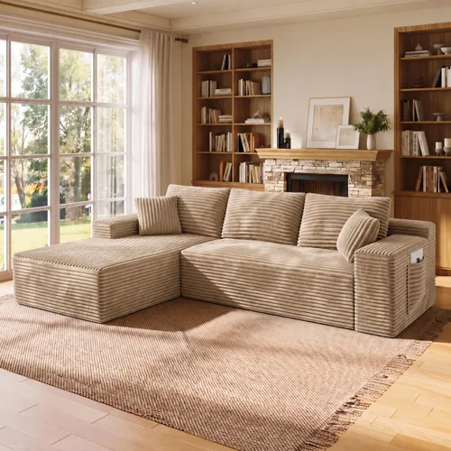 Vista 31 de WINBOY Sofás deshuesados en forma de L de 106 pulgadas para sala de estar, cómodo sofá modular de pana comprimido con bolsillo lateral, Chiase