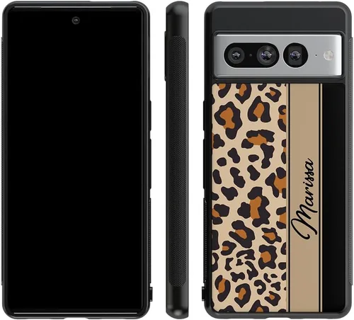 Vista 5 de Funda de goma negra personalizada de piel de leopardo marrón y negro compatible con Google Pixel 10, 10 Pro, 10 Pro XL, 9a, 9 Pro, Pixel 9, Pixel 9