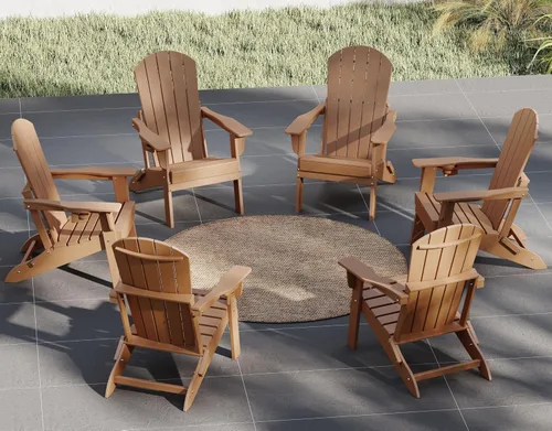 Vista 24 de Plawdlik Juego de 10 sillas plegables Adirondack con textura de madera, HDPE pesado para todo tipo de clima, juego cómodo junto a la piscina, patio