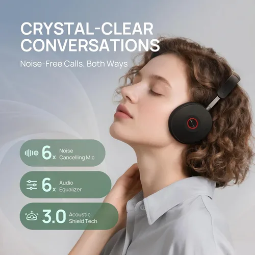 Vista 4 de Yealink WH68 - Auriculares inalámbricos híbridos DECT y Bluetooth ANC con micrófono Charging Stand,6 AI Mics,Noise Cancelling Headphones,32H