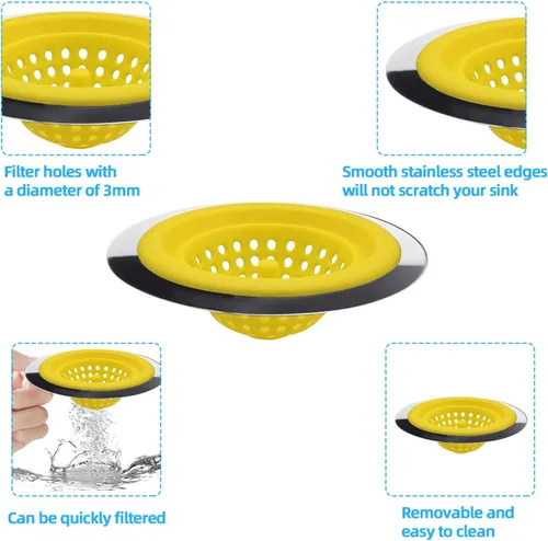Vista 3 de Juego de 2 coladores de cocina de silicona inoxidable, escurridor de fregadero de cocina de silicona flexible, borde ancho grande de 4.5 pulgadas