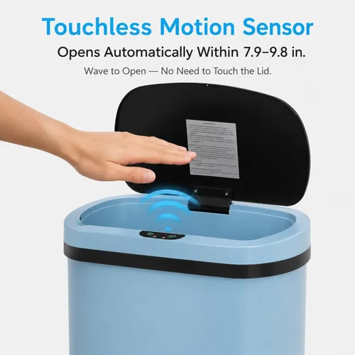 Vista 5 de Cubo de basura de cocina de 13 galones con tapa, cubo de basura automático sin contacto para cocina, cubo de basura de plástico PP con sensor