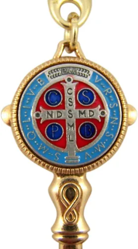 Vista 3 de Llavero colgante en forma de llave con medalla de San Benito Jubileo, 4 1/4 pulgadas