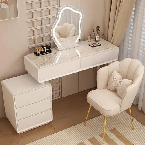 Vista 13 de Tocador con espejo con luces, mesa de tocador con cajones, mesa de maquillaje blanca, 3 modos de iluminación de brillo ajustable, para dormitorio
