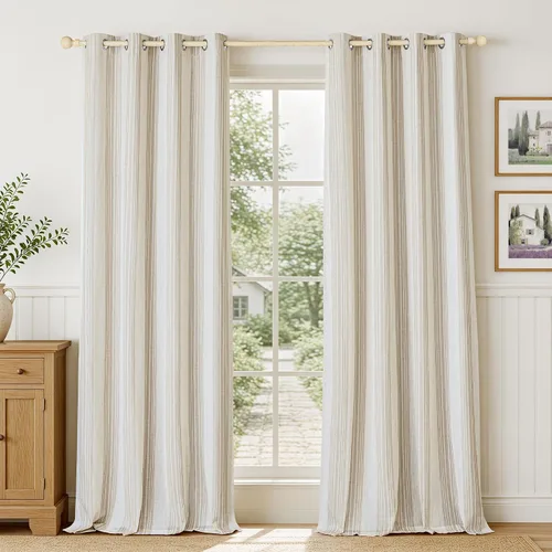 Vista 25 de DriftAway Chris Linen - Cortinas opacas con capa térmica y reductora de sonido, 63 pulgadas de largo para dormitorio, cortinas estampadas a rayas
