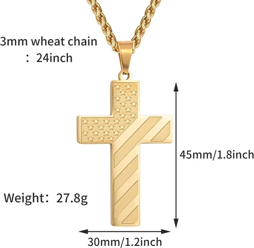 Vista 5 de DuoDiner Collar de cruz de acero inoxidable de 24 pulgadas con dije de versículo de la Biblia para hombres y niños